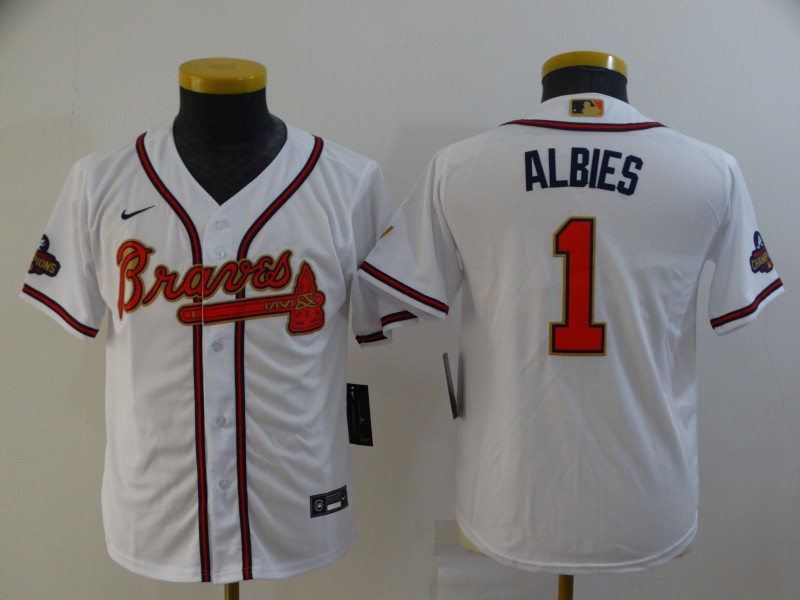 Atlanta Braves Kids ALBIES #1 White MLB Jersey 02