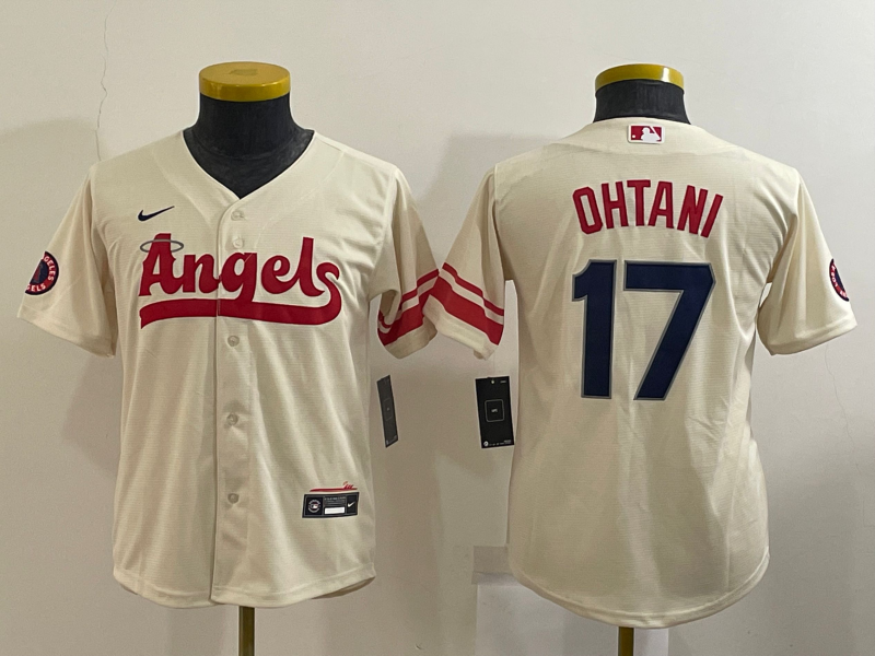 Los Angeles Angels Kids OHTANI #17 Cream MLB Jersey