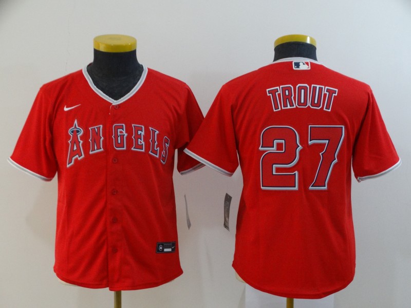 Los Angeles Angels Kids TROUT #27 Red MLB Jersey