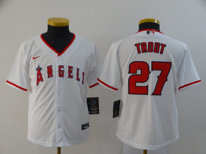 Los Angeles Angels Kids TROUT #27 White MLB Jersey