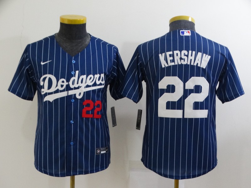 Los Angeles Dodgers Kids KERSHAW #22 Dark Blue Retro MLB Jersey