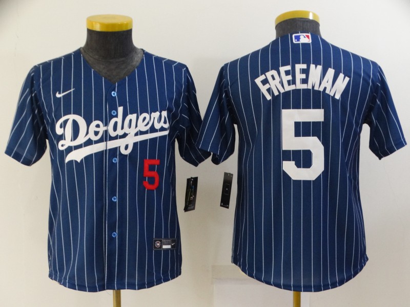 Los Angeles Dodgers Kids FREEMAN #5 Dark Blue Retro MLB Jersey
