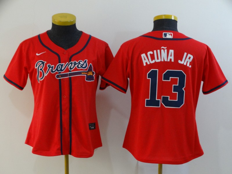 Atlanta Braves ACUNA JR. #13 Red Women Baseball Jersey