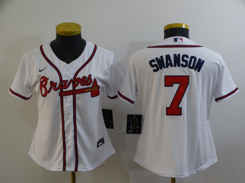 Atlanta Braves SWANSON #7 White Women MLB Jersey