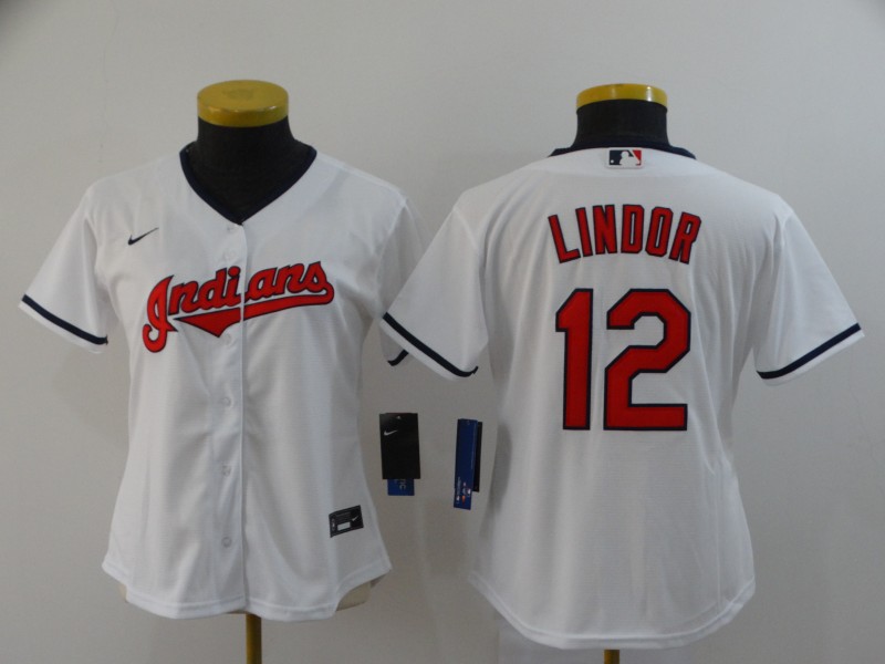 Cleveland Indians LINDOR #12 White Women Baseball Jersey