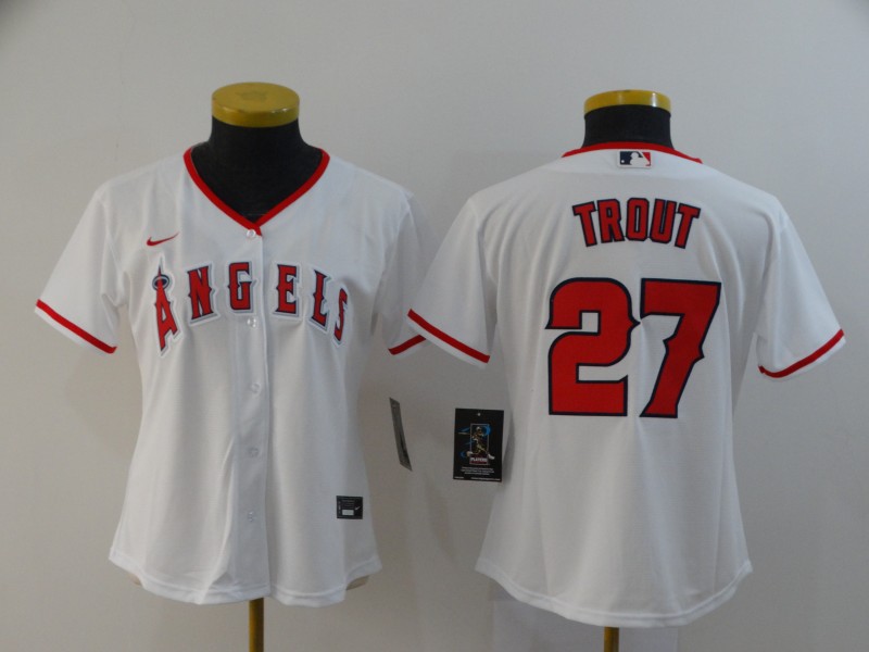 Los Angeles Angels TROUT #27 White Women Baseball Jersey