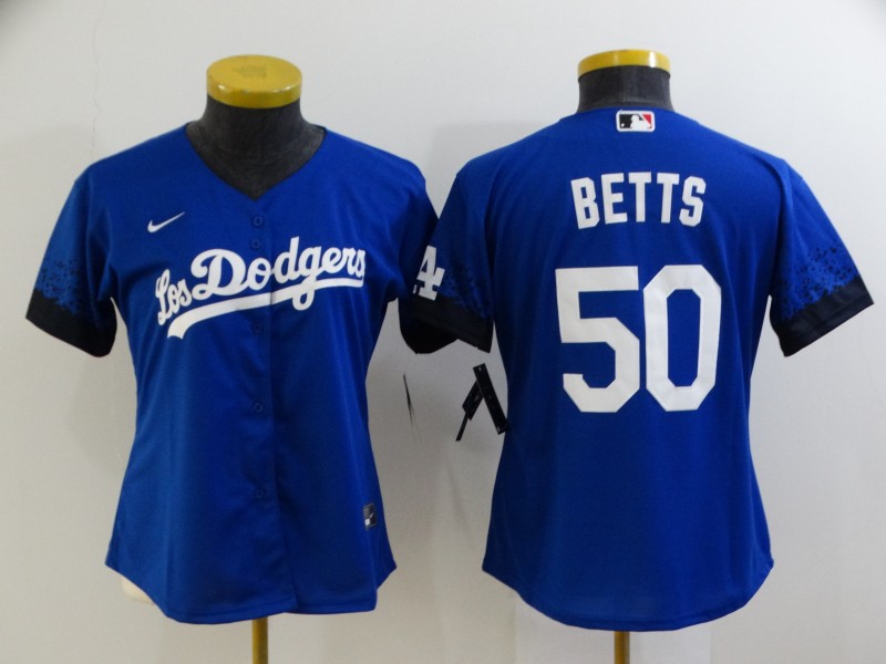 Los Angeles Dodgers BETTS #50 Blue Women Baseball Jersey 02