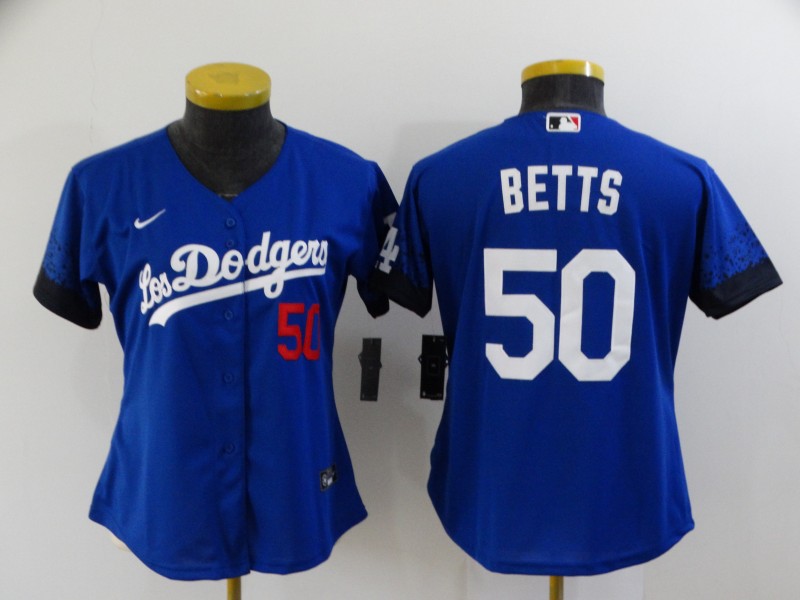 Los Angeles Dodgers BETTS #50 Blue Women Baseball Jersey 03