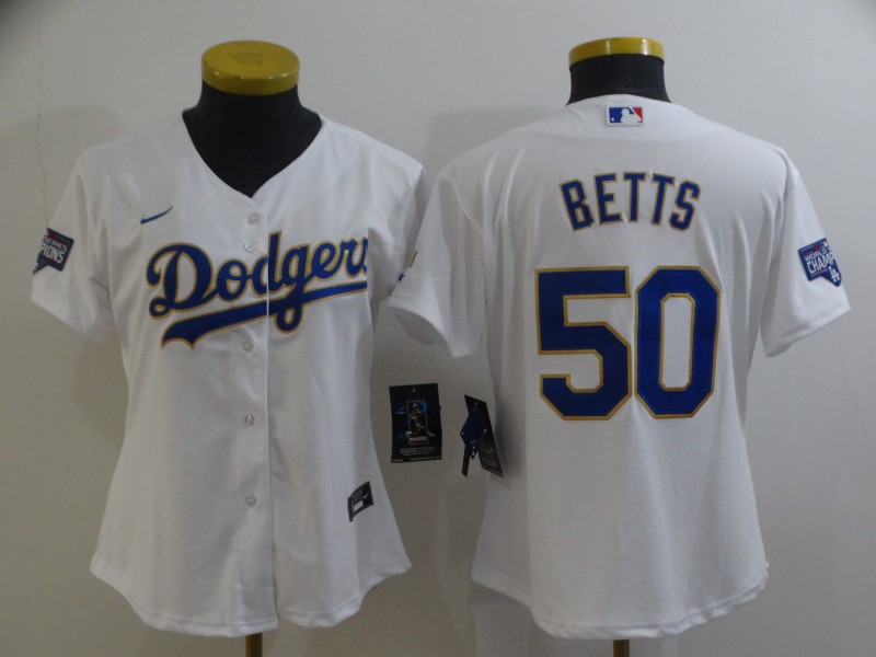 Los Angeles Dodgers BETTS #50 White Champion Women Baseball Jersey