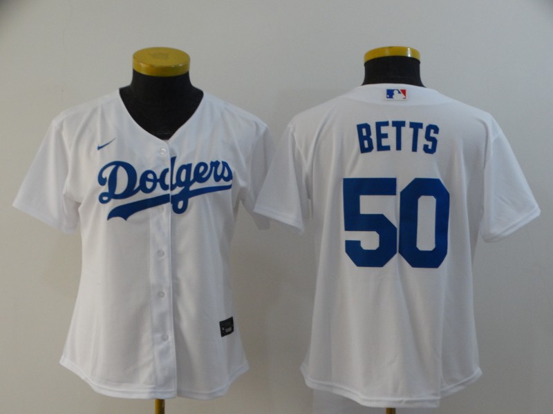 Los Angeles Dodgers BETTS #50 White Women Baseball Jersey