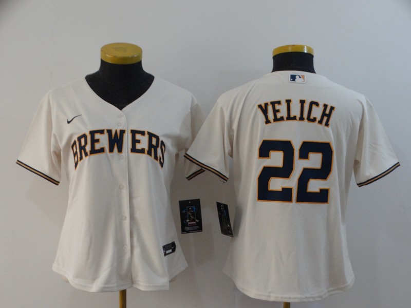 Milwaukee Brewers YELICH #22 Tan Women Baseball Jersey