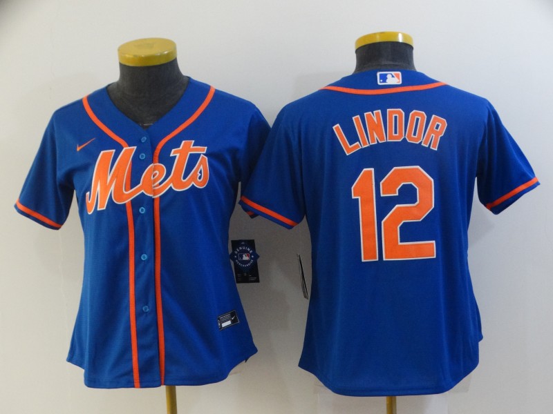 New York Mets LINDOR #12 Blue Women Baseball Jersey