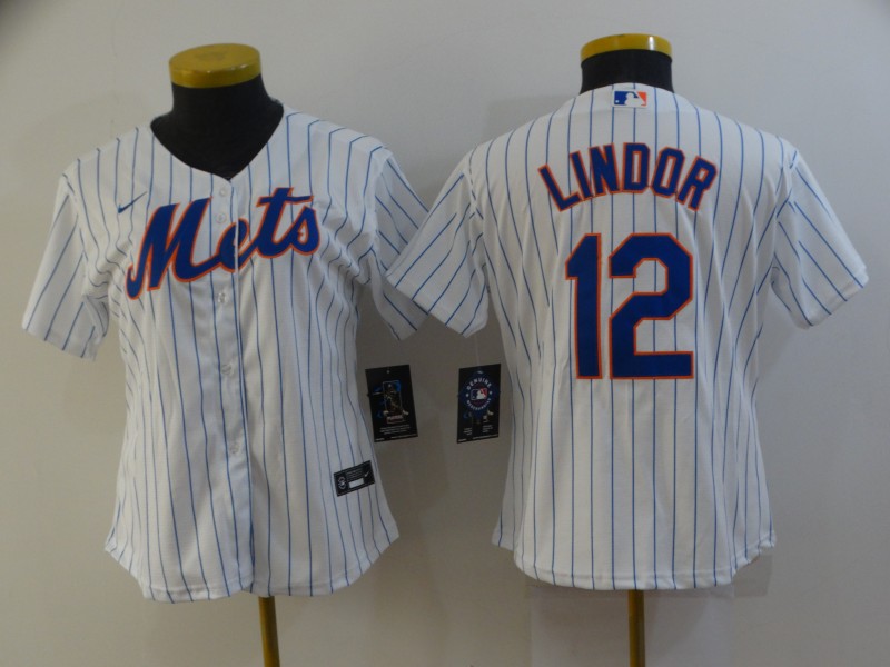 New York Mets LINDOR #12 White Women Baseball Jersey