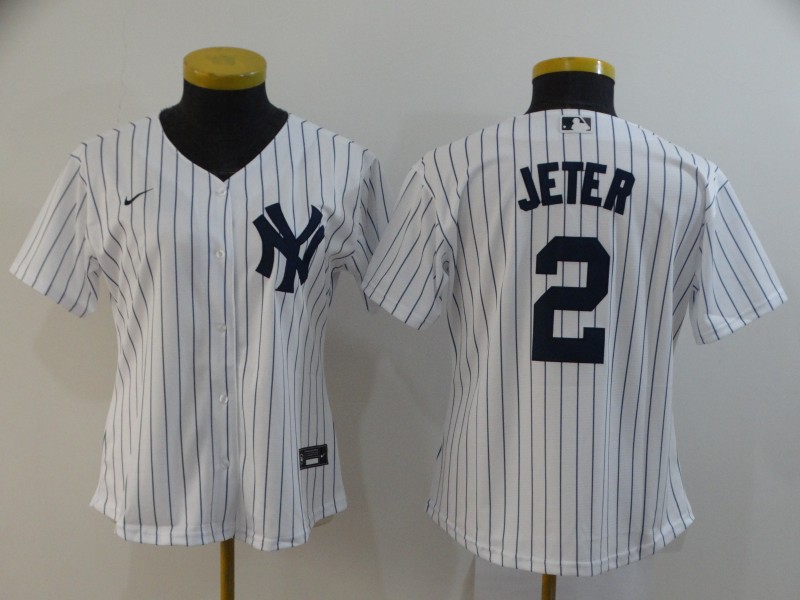 New York Yankees JETER #2 White Women Baseball Jersey 02