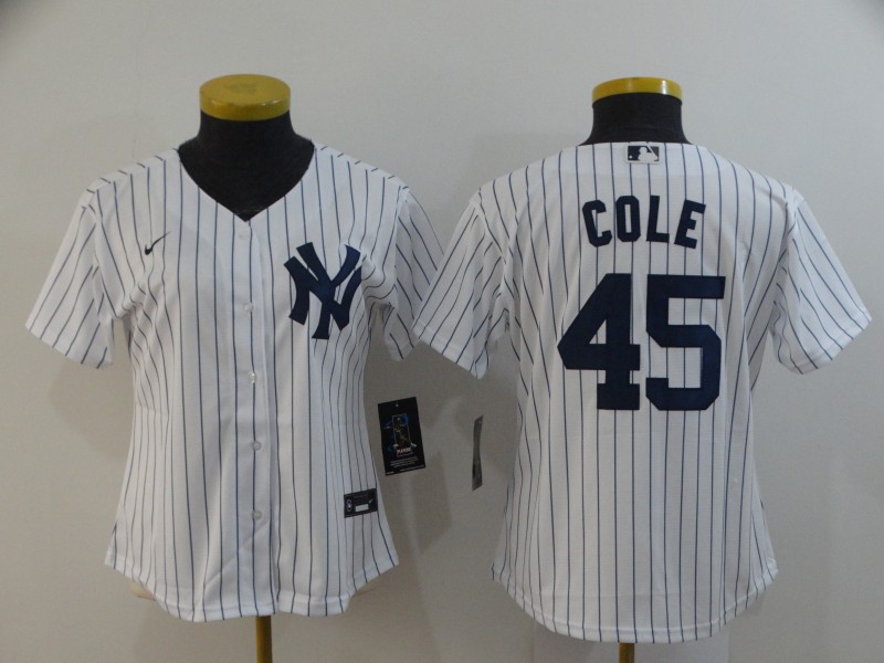 New York Yankees COLE #45 White Women Baseball Jersey