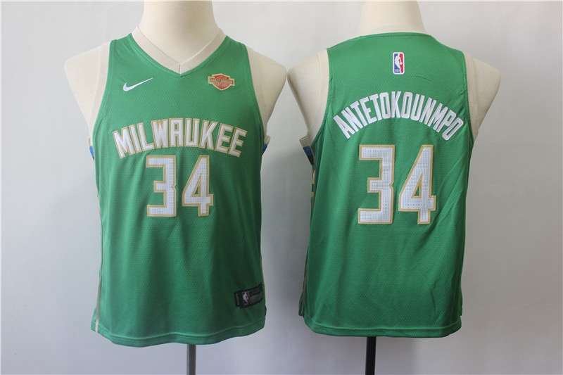 Milwaukee Bucks #34 ANTETOKOUNMPO Green Young Basketball Jersey (Stitched)