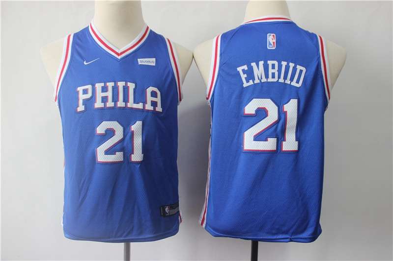 Philadelphia 76ers #21 EMBIID Blue Young Basketball Jersey (Stitched)