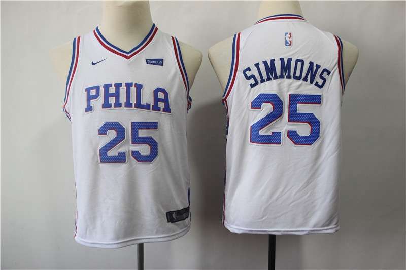 Philadelphia 76ers #25 SIMMONS White Young Basketball Jersey (Stitched)