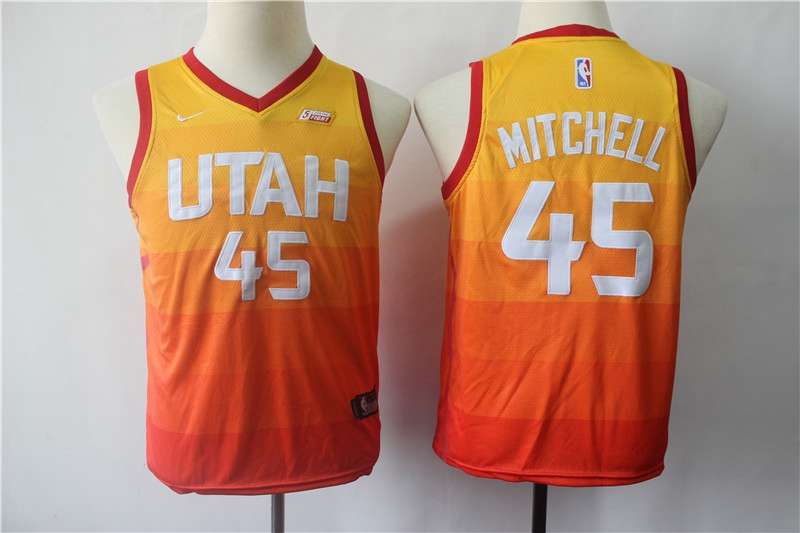 Utah Jazz #45 MITCHELL Orange City Young Basketball Jersey (Stitched)