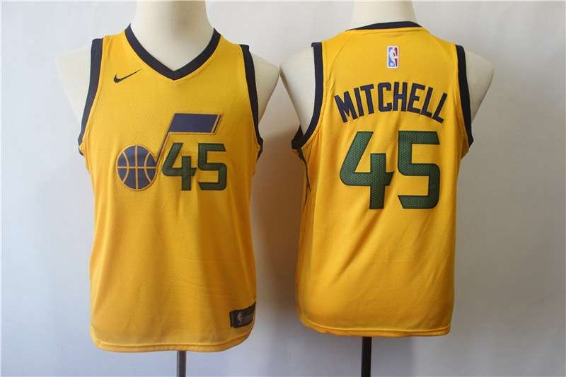 Utah Jazz #45 MITCHELL Yellow Young Basketball Jersey (Stitched)