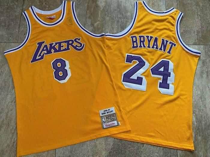 Los Angeles Lakers 1996/97 BRYANT #8 #24 Yellow Classics Basketball Jersey (Closely Stitched)