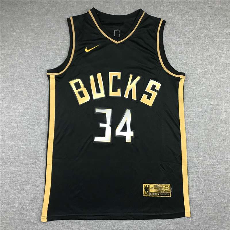 Milwaukee Bucks 20/21 ANTETOKOUNMPO #34 Black Gold Basketball Jersey (Stitched)