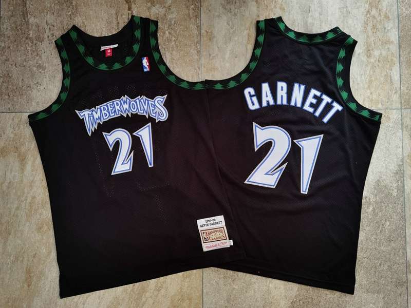 Minnesota Timberwolves 1997/98 GARNETT #21 Black Classics Basketball Jersey (Closely Stitched)