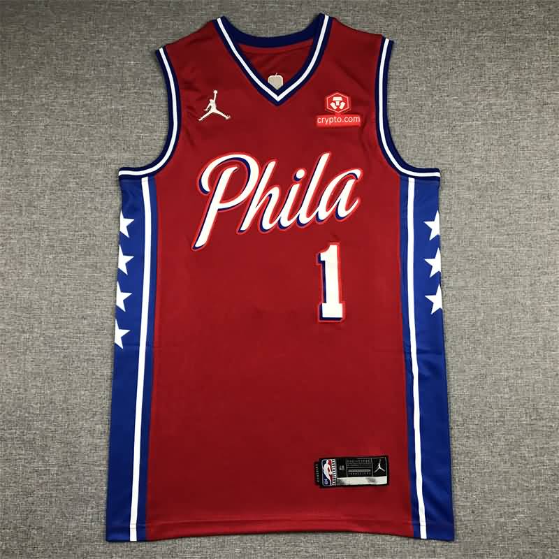 Philadelphia 76ers 21/22 HARDEN #1 Red AJ Basketball Jersey (Stitched)