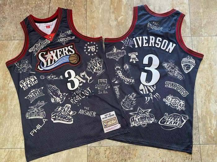 Philadelphia 76ers 1997/98 IVERSON #3 Black Classics Basketball Jersey 04 (Closely Stitched)