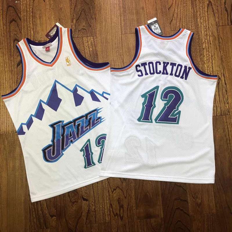 Utah Jazz 1996/97 STOCKTON #12 White Classics Basketball Jersey (Closely Stitched)