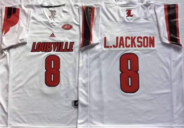 Louisville Cardinals L.JACKSON #8 White NCAA Football Jersey