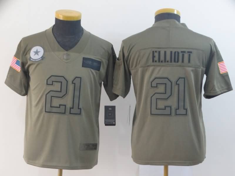 Dallas Cowboys Kids ELLIOTT #21 Olive Salute To Service NFL Jersey