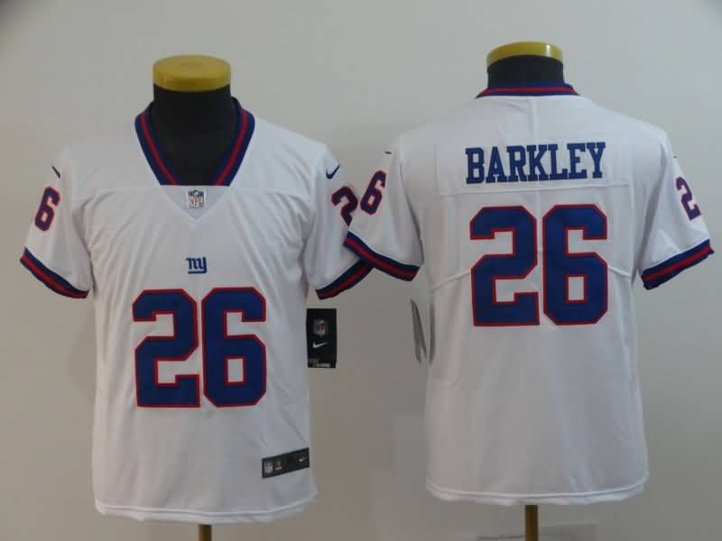 New York Giants Kids BARKLEY #26 White NFL Jersey 02