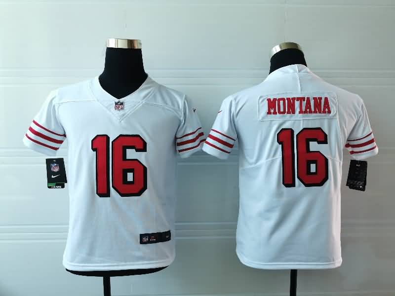 San Francisco 49ers Kids MONTANA #16 White Retro NFL Jersey
