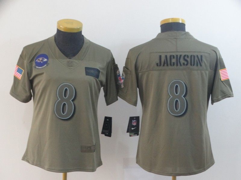 Baltimore Ravens JACKSON #8 Olive Salute To Service Women NFL Jersey