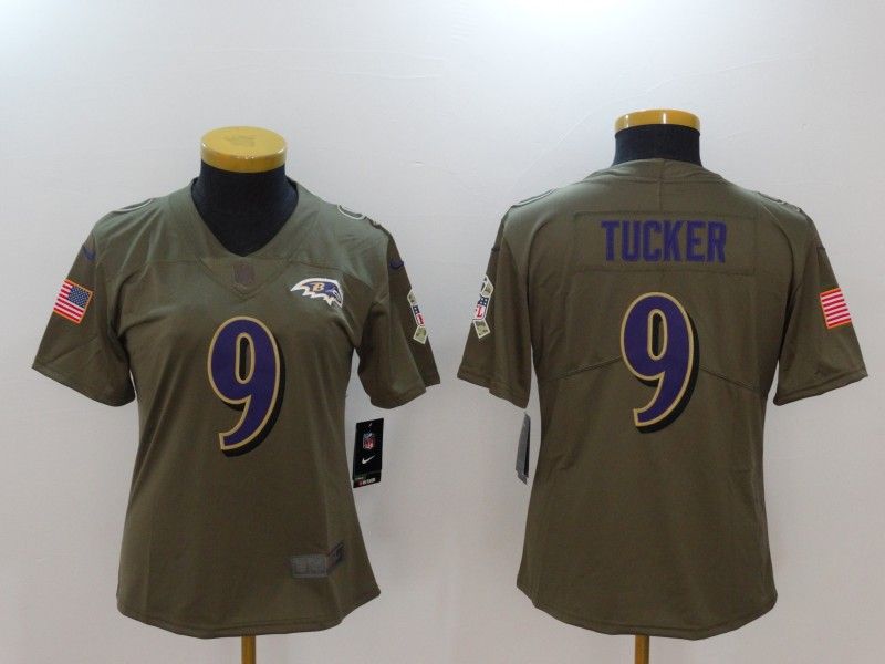 Baltimore Ravens TUCKER #9 Olive Salute To Service Women NFL Jersey
