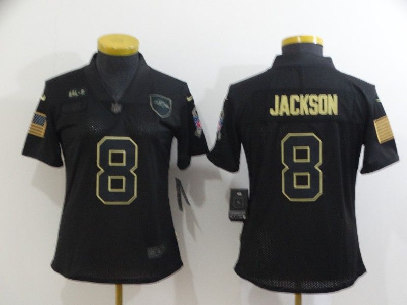 Baltimore Ravens JACKSON #8 Black Gold Salute To Service Women NFL Jersey