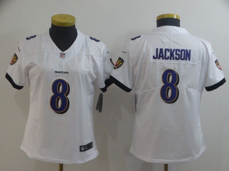 Baltimore Ravens JACKSON #8 White Women NFL Jersey