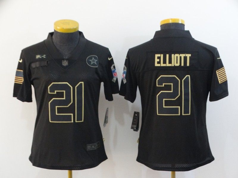 Dallas Cowboys ELLIOTT #21 Black Gold Salute To Service Women NFL Jersey