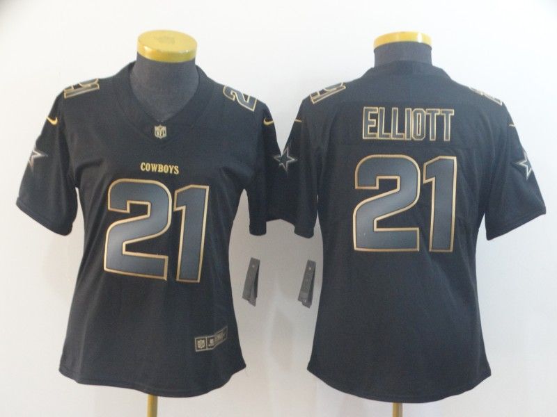 Dallas Cowboys ELLIOTT #21 Black Gold Vapor Limited Women NFL Jersey