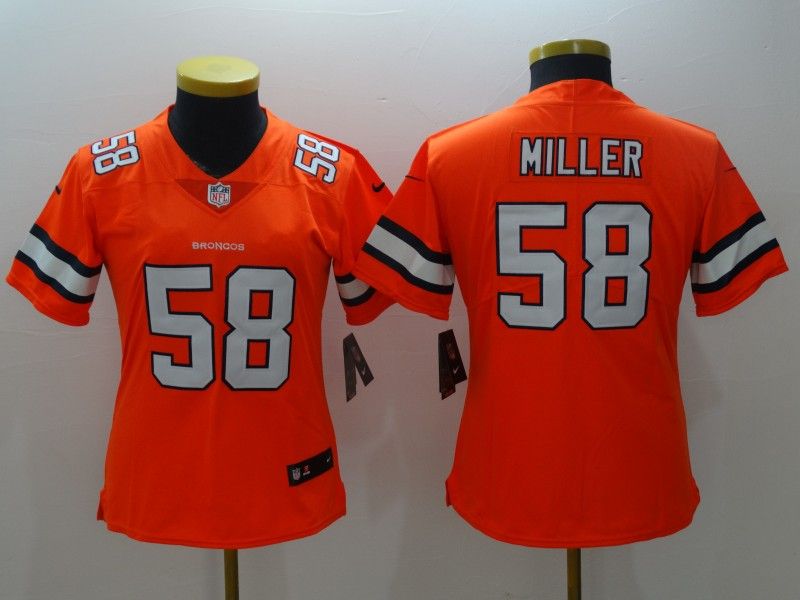 Denver Broncos MILLER #58 Orange Women NFL Jersey 02