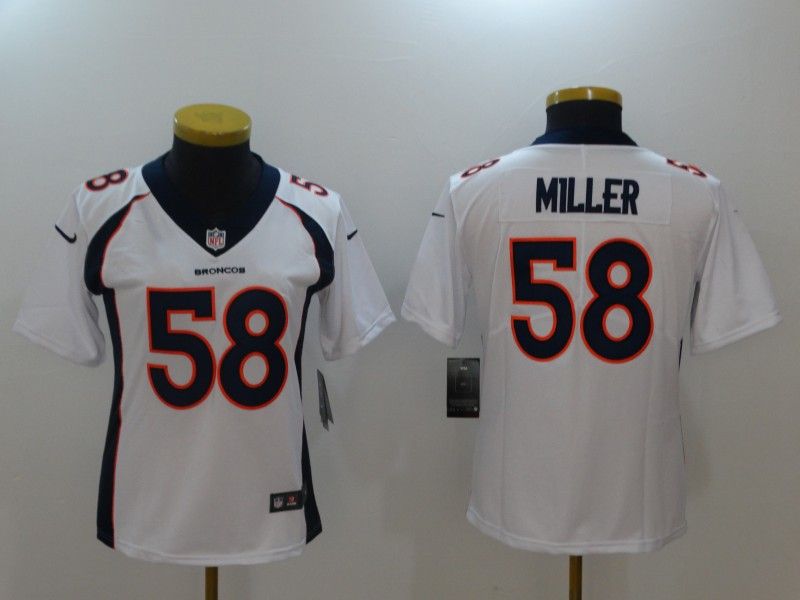 Denver Broncos MILLER #58 White Women NFL Jersey