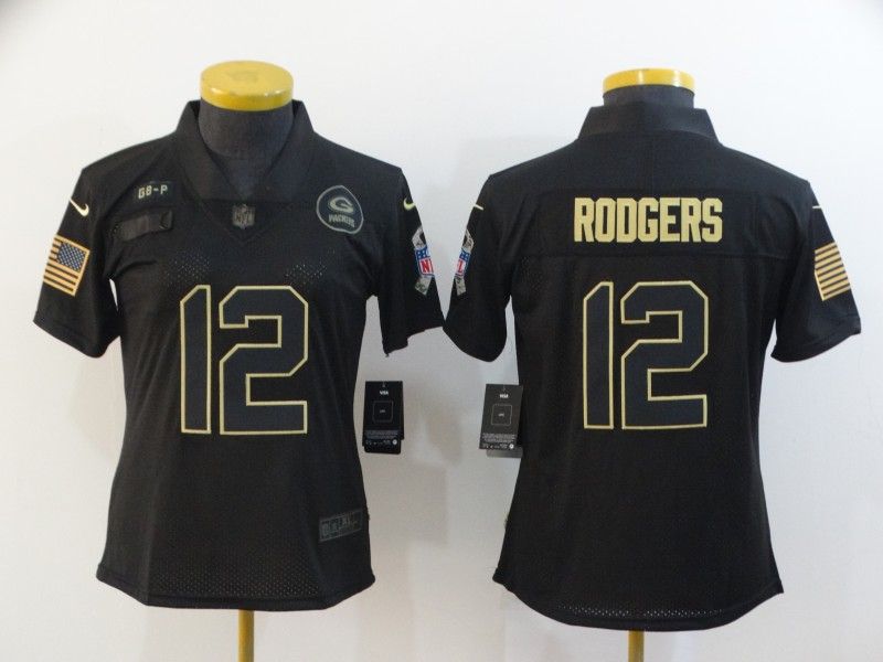 Green Bay Packers RODGERS #12 Black Gold Salute To Service Women NFL Jersey