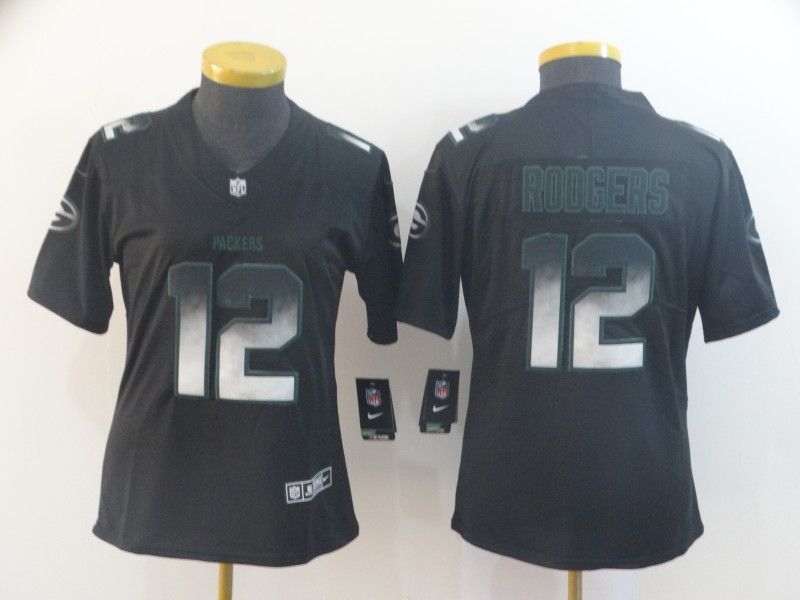 Green Bay Packers RODGERS #12 Black Smoke Fashion Women NFL Jersey