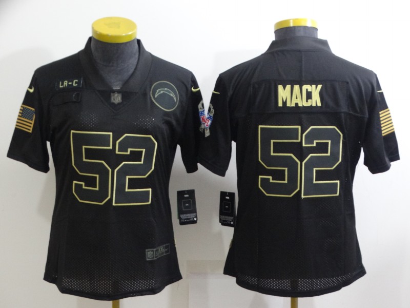 Los Angeles Chargers MACK #52 Black Gold Salute To Service Women NFL Jersey