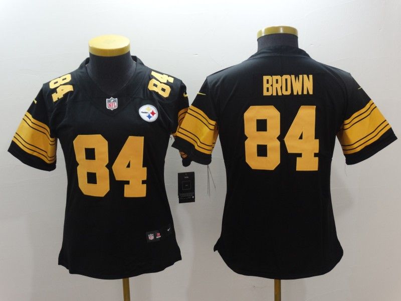 Pittsburgh Steelers BROWN #84 Black Women NFL Jersey 03