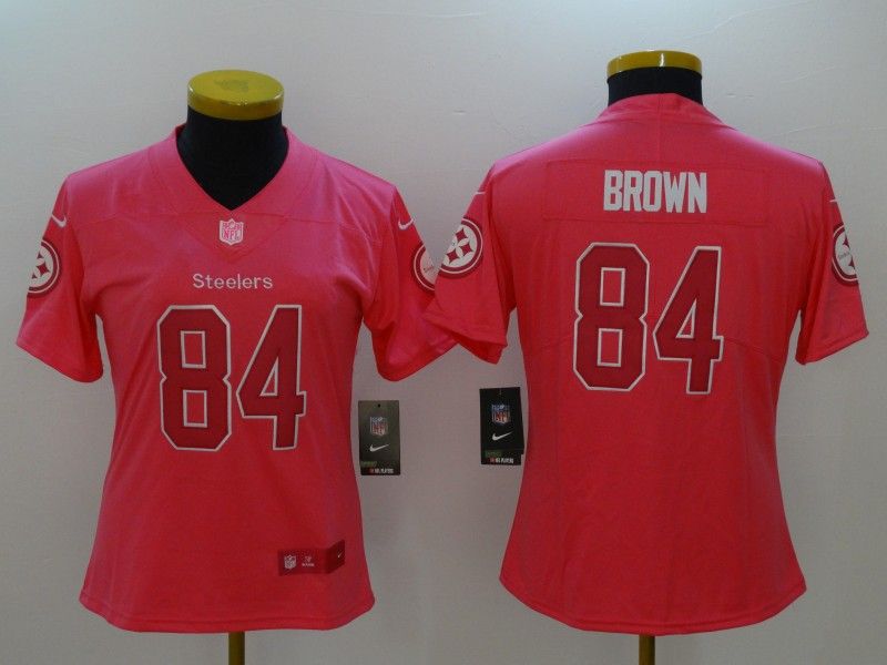 Pittsburgh Steelers BROWN #84 Pink Fashion Women NFL Jersey