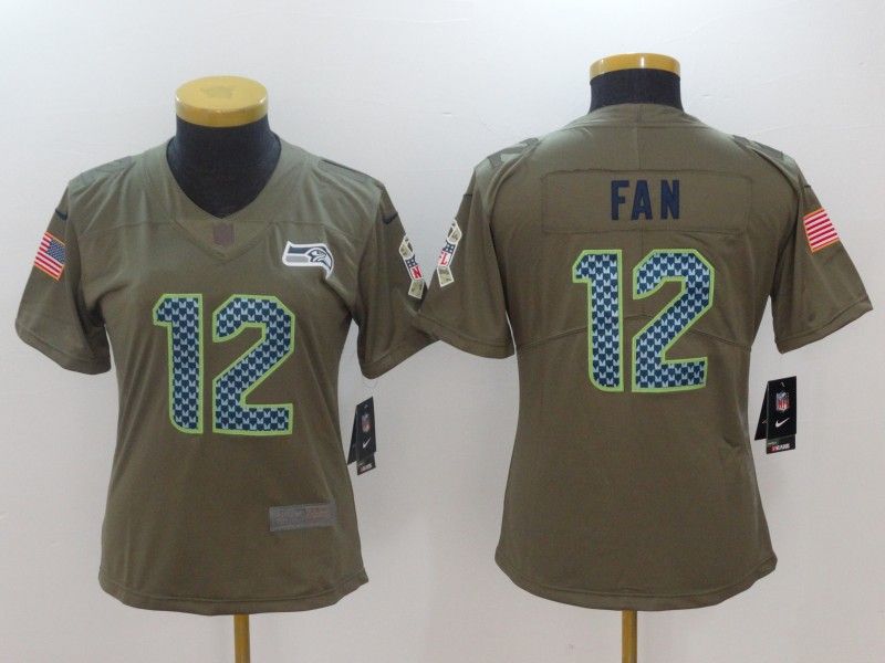 Seattle Seahawks FAN #12 Olive Salute To Service Women NFL Jersey