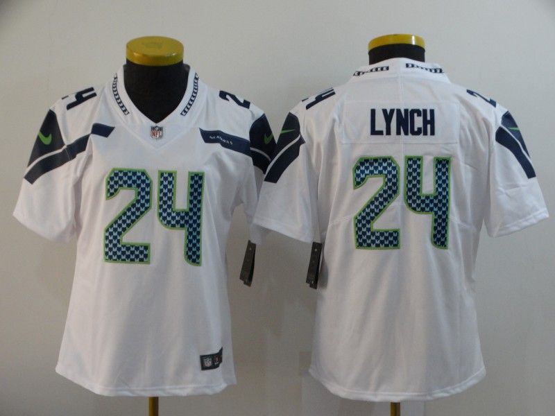 Seattle Seahawks LYNCH #24 White Women NFL Jersey