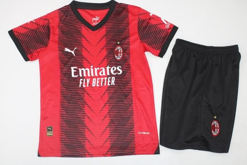 AC Milan 23/24 Kids Home Soccer Jersey And Shorts Leaked
